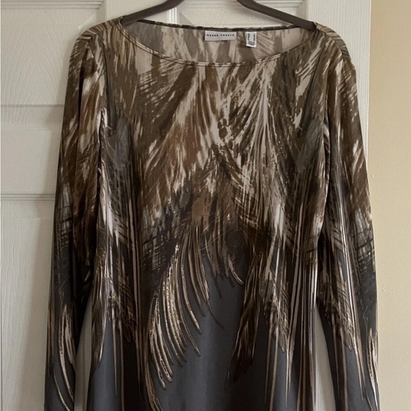 Susan Graver Brown and Gray Feather Pattern tunic - Picture 1 of 2